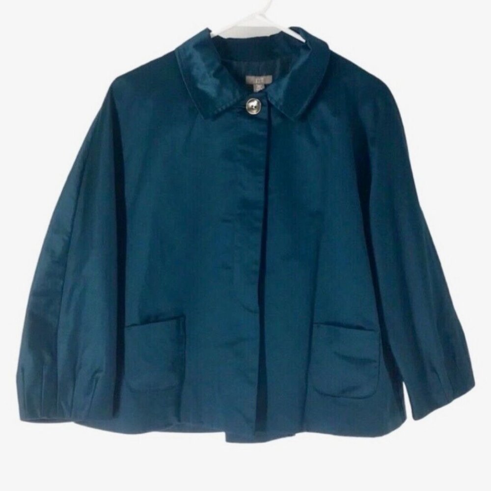 J.Jill Jacket Womens Size Small Teal Blazer formal Cropped Stretch Cotton Satin